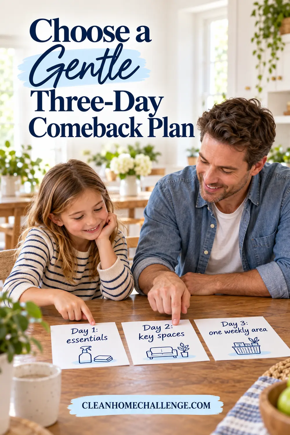 A father and daughter choosing three gentle daily tasks